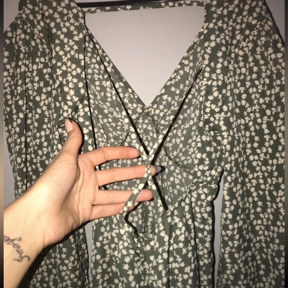 FREE SHIPPING Green dress with cream flowers oversized floaty summer dress - Picture 3 of 6